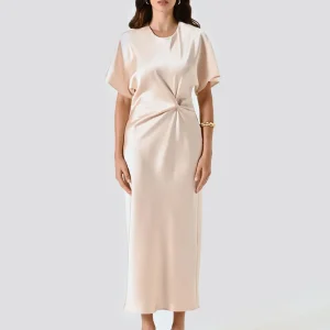Abito Beige in Raso con Nodo