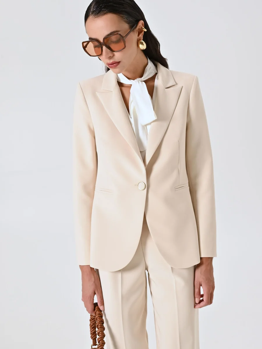 Giacca Monopetto in Tessuto Tecnico Beige Chiaro – Image 5