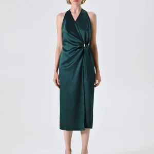 Abito Midi Verde in Raso