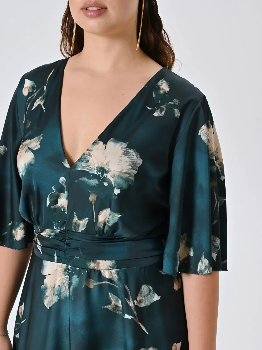 Abito Curvy Lungo Verde stampa Floreale – Image 3