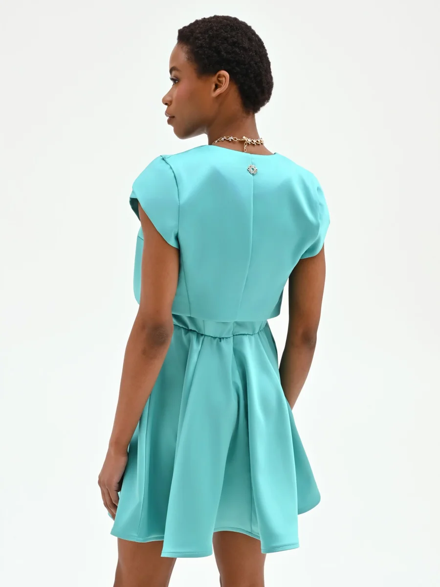 Coprispalla bolero turchese azzurro con maniche a cappuccio – Image 5