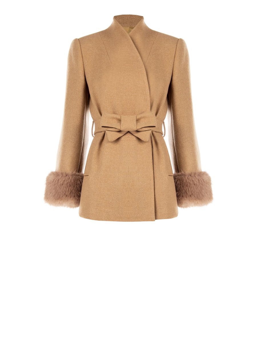 Cappotto Corto Cammello con Inserti effetto Pelliccia – Image 7