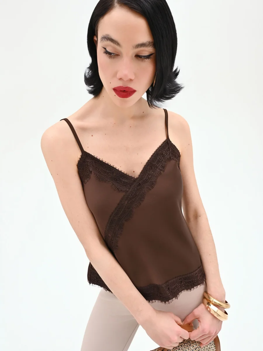 Top color cioccolato in raso e pizzo – Image 7