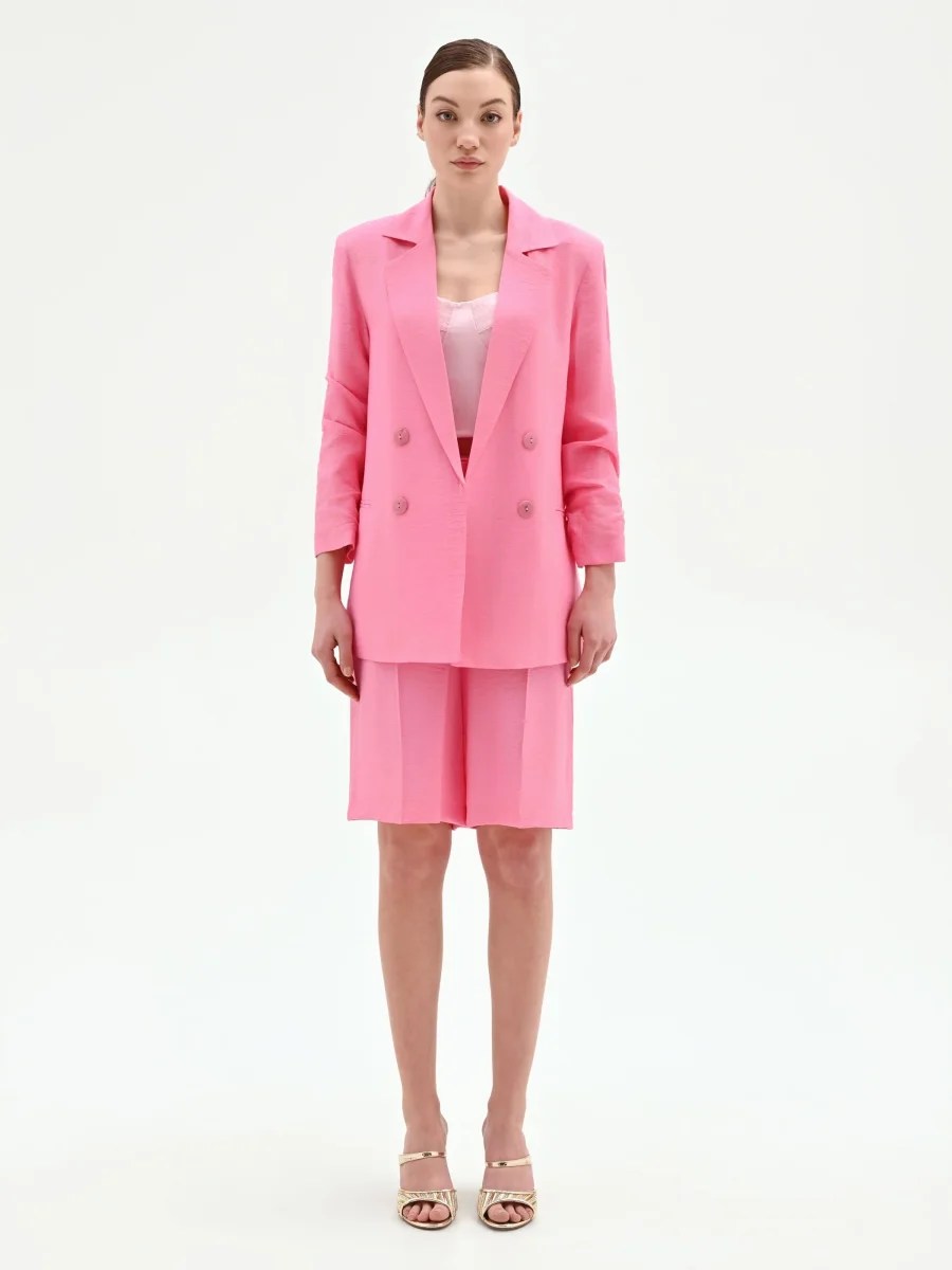 Giacca doppiopetto rosa con finitura satinata – Image 6