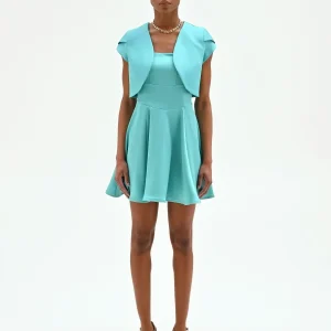 Coprispalla bolero turchese azzurro con maniche a cappuccio