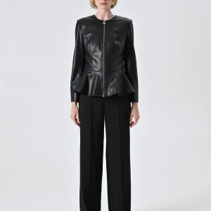 Giacca Nera in Similpelle con Baschina