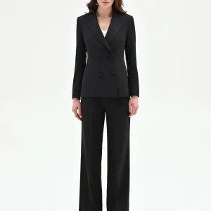 Giacca doppiopetto nera con revers a lancia