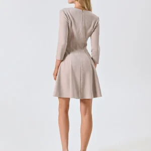 Abito Corto a Ruota in Ciniglia Beige