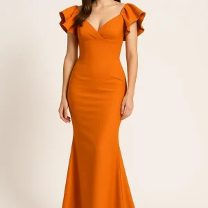 Robe Élégante Orange À Volants