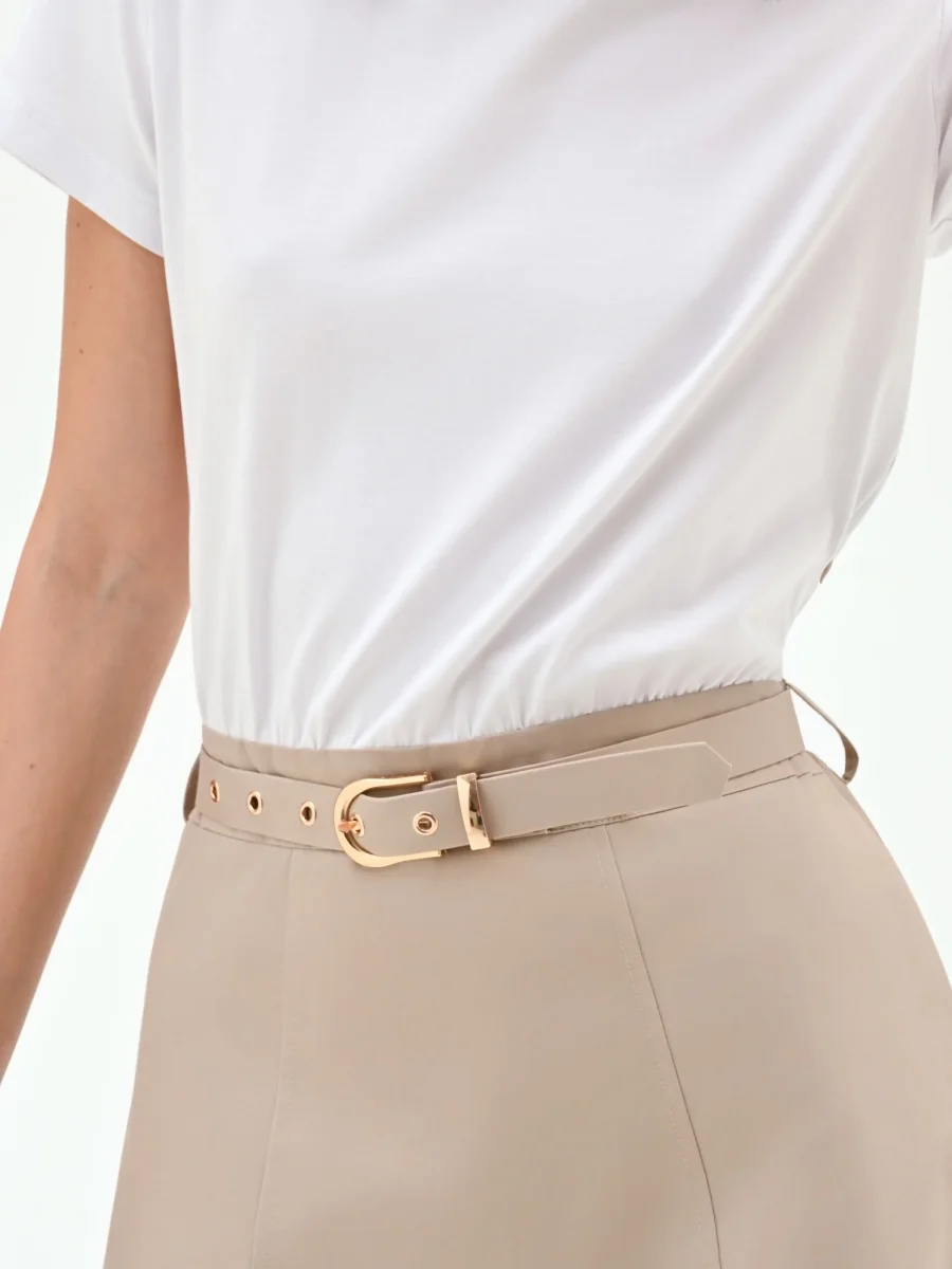 Abito beige scuro con corpetto a contrasto – Image 5