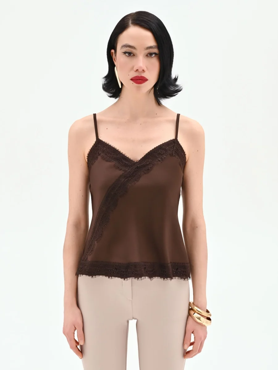 Top color cioccolato in raso e pizzo – Image 3