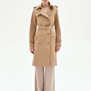 Trench doppiopetto beige con cintura