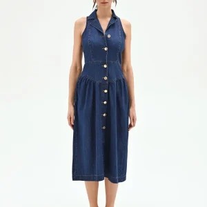 Abito chemisier blu in denim smanicato