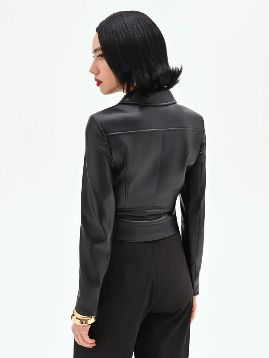 Biker nero effetto pelle con dettagli dorati – Image 4