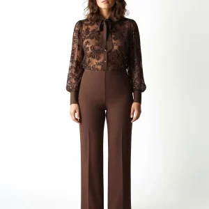 Blusa Curvy  cioccolato con ricamo di paillettes