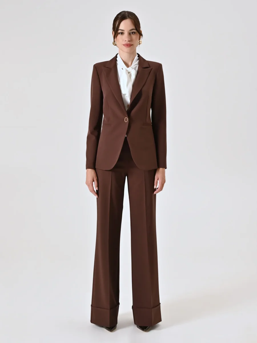 Giacca Monopetto in Tessuto Tecnico Marrone