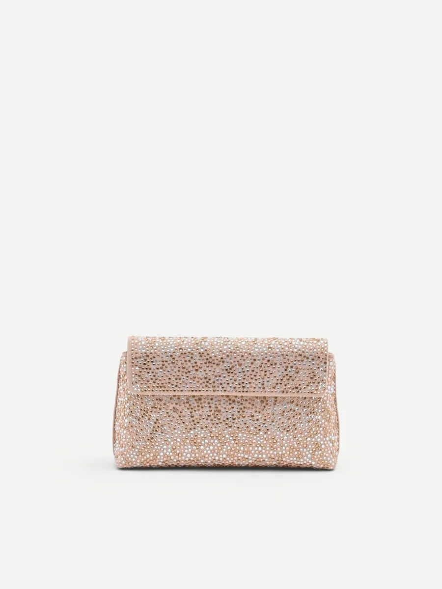 Pochette gioiello rosa cipria con strass all over – Image 2