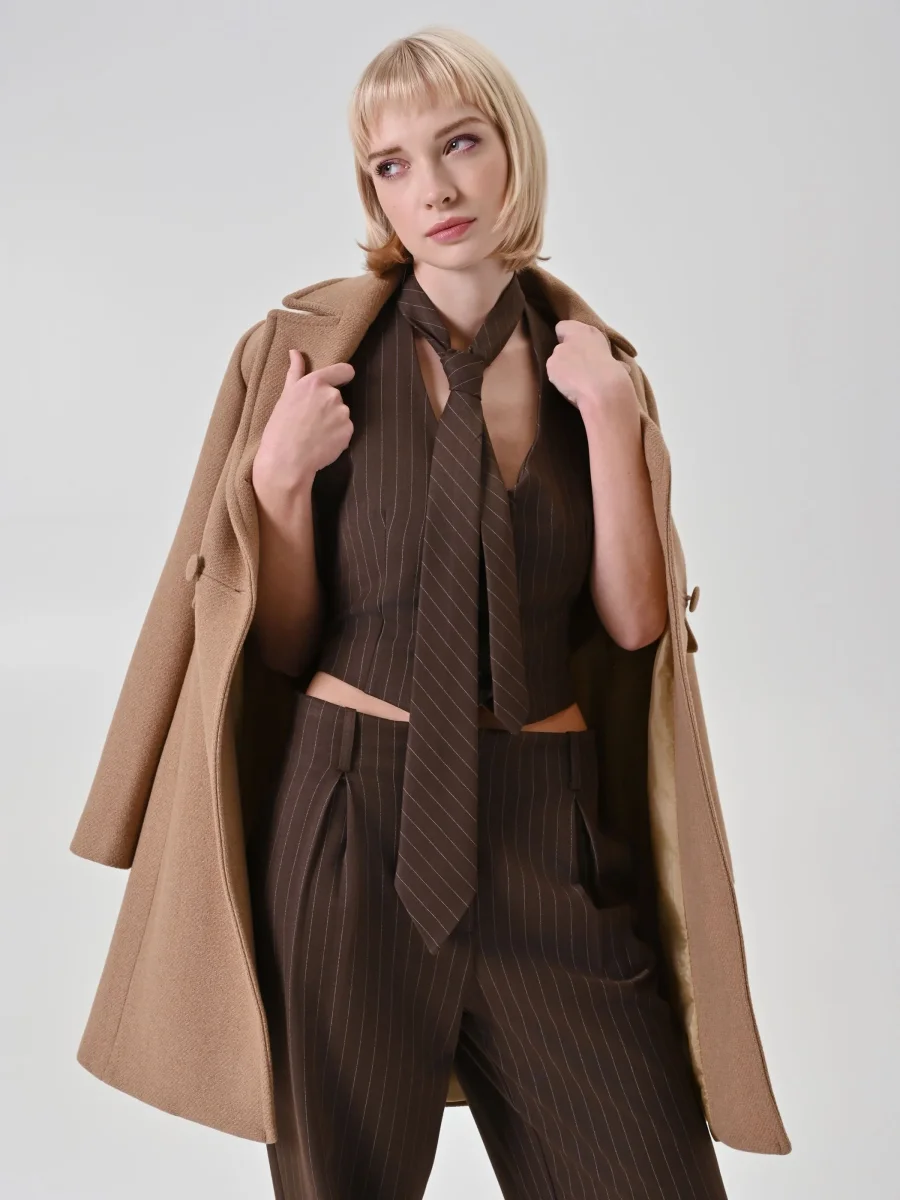 Gilet Gessato Scollo Americana Cioccolato – Image 7