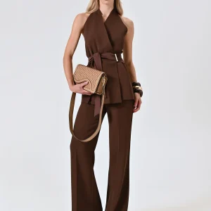 Gilet Marrone Cioccolato con Nastri in Raso