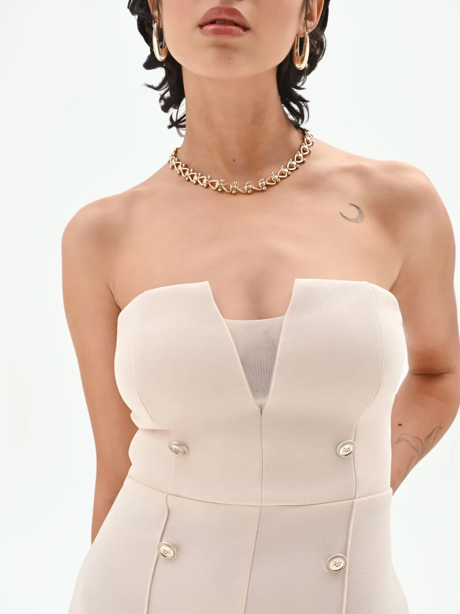 Tuta palazzo beige chiaro con bottoni e bustier – Image 4