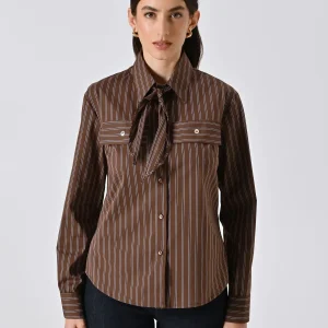 Camicia Marrone a Righe con Fiocco