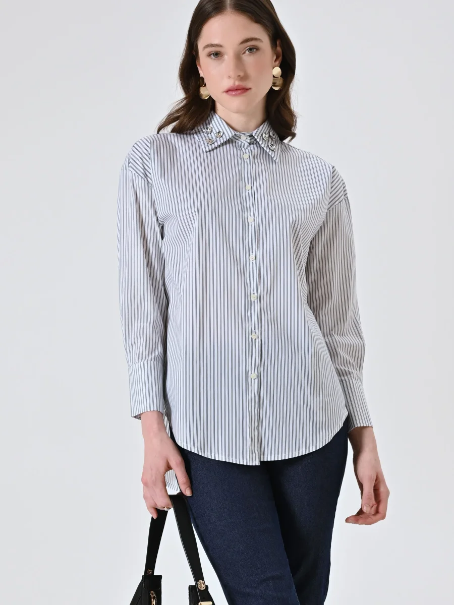 Camicia a Righe con Decoro Pietre – Image 8
