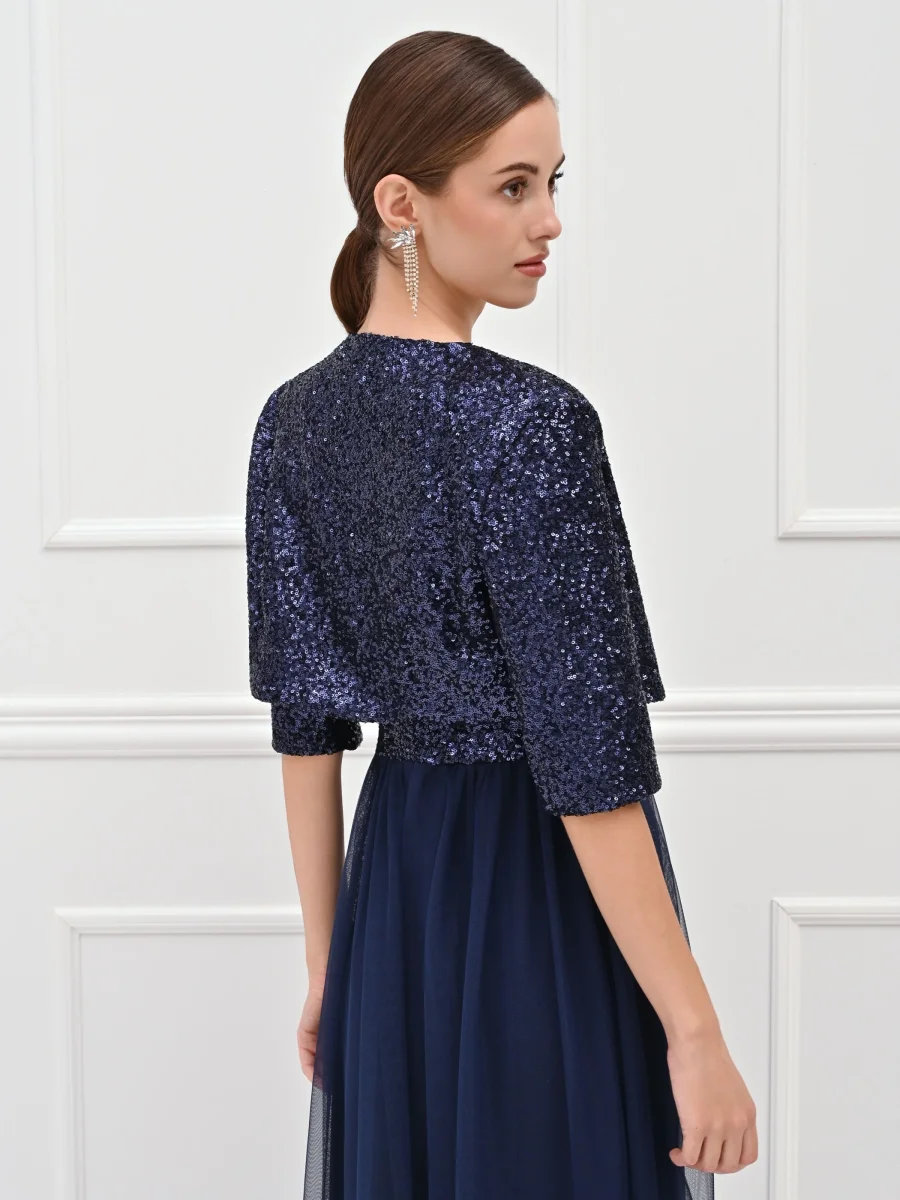 Coprispalle in paillettes blu