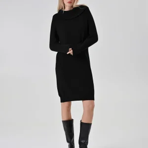 Abito Nero in Maglia con scollo Ribaltato