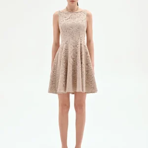 Abito corto in pizzo tortora beige