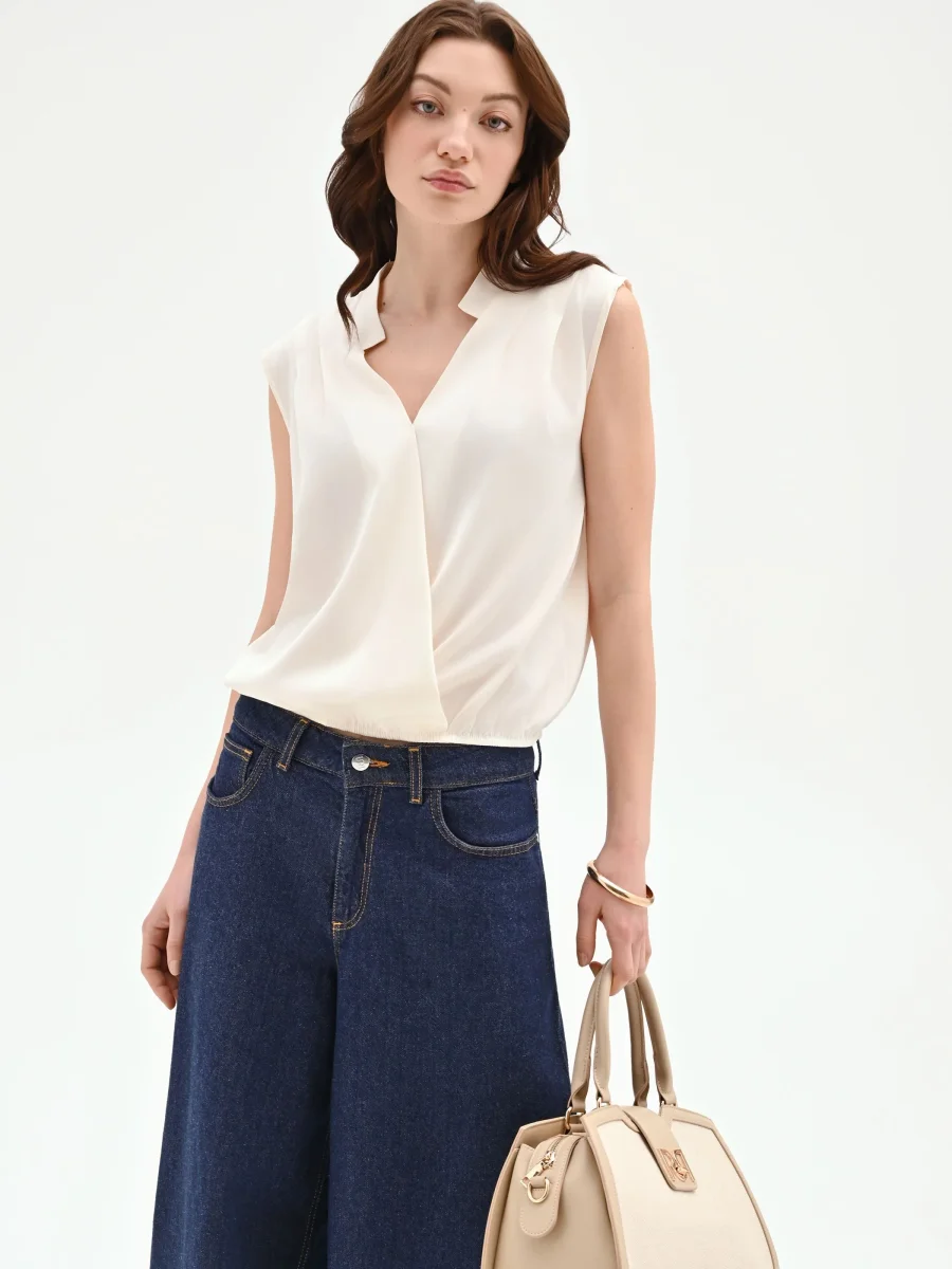 Top panna bianco in tweed stile gilet – Image 7