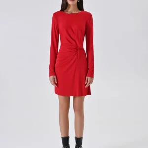 Abito Rosso Stretch con Drappeggio