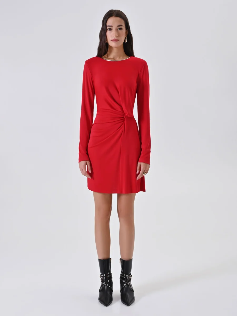 Abito Rosso Stretch con Drappeggio