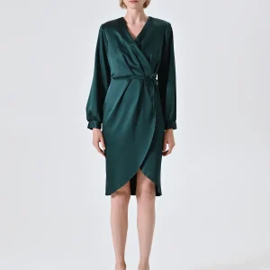 Abito Wrap Verde in Raso