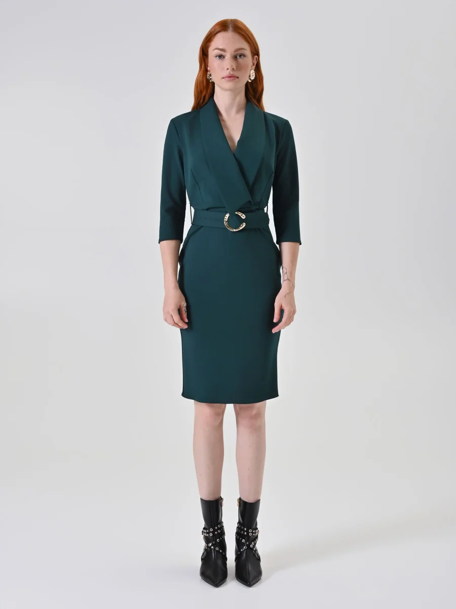 Abito tubino verde con cintura – Image 2
