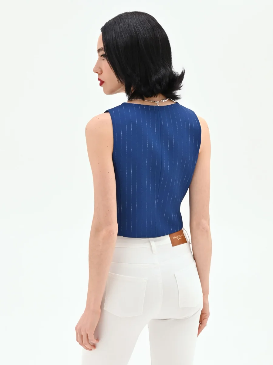 Gilet blu brillante effetto gessato – Image 3