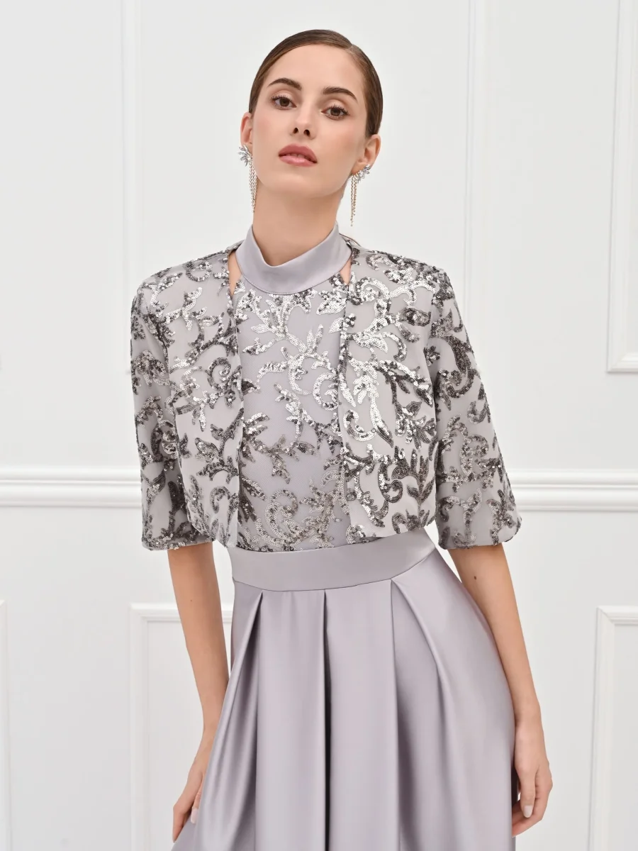 Coprispalle argento con ricamo di paillettes – Image 5