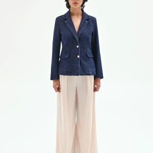 Giacca blazer blu in denim lurex