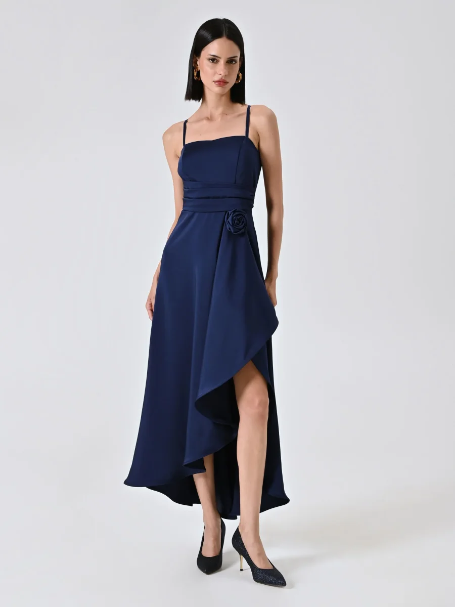 Abito High Low Blu Navy in Raso – Image 3