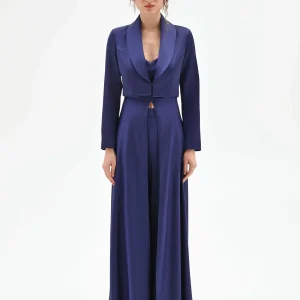 Giacca corta atelier blu indaco in raso