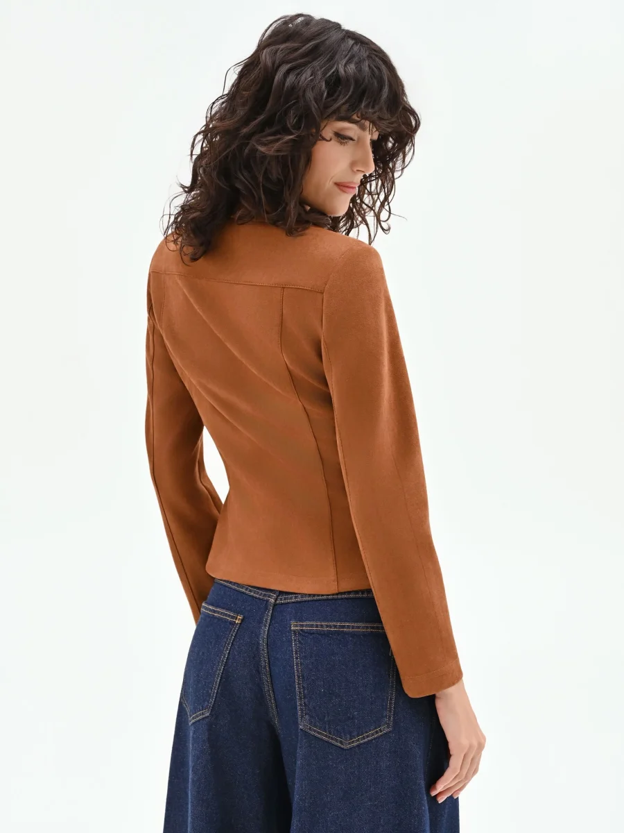 Giubbino corto cammello beige in similpelle – Image 4