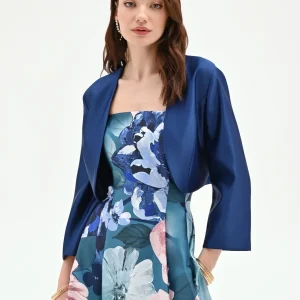 Coprispalla in raso blu brillante