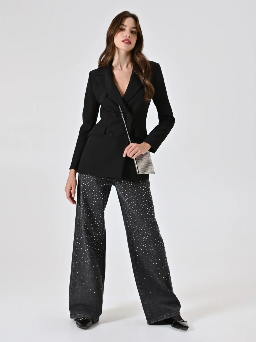 Giacca Nera Doppiopetto con Bottoni Ricoperti – Image 5