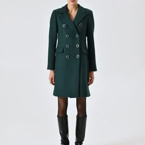 Cappotto Doppiopetto Verde misto Lana