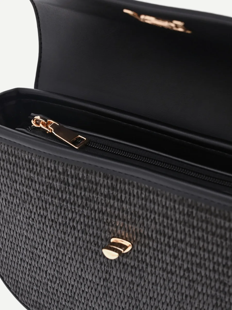 Borsa sella nera con finiture effetto pelle – Image 3