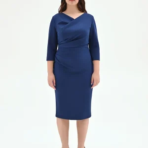 Abito curvy blu brillante con drappeggio laterale