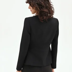 Giacca nera con baschina e dettagli dorati