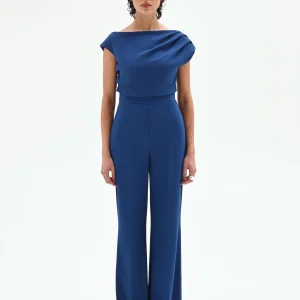 Tuta scollo asimmetrico scuba blu brillante