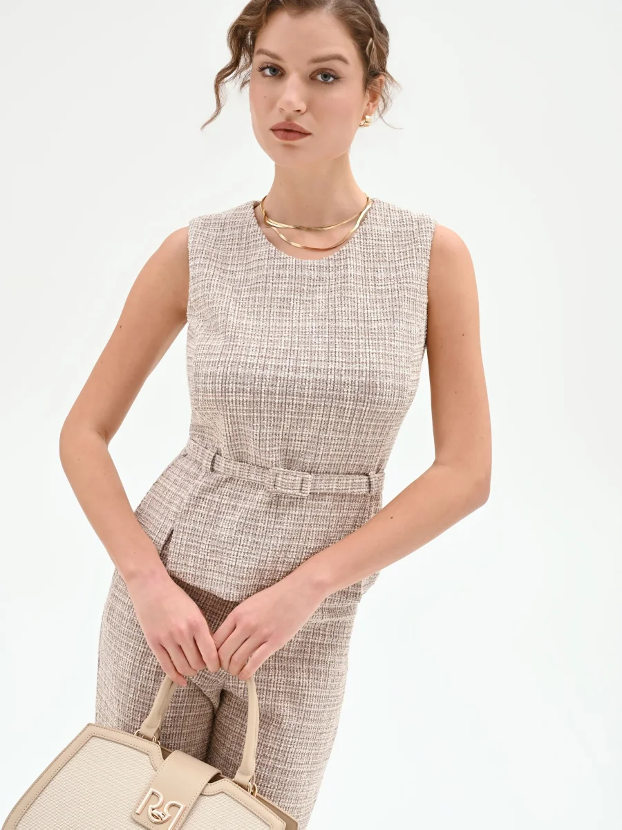 Top in Tweed Beige con Cintura – Image 7