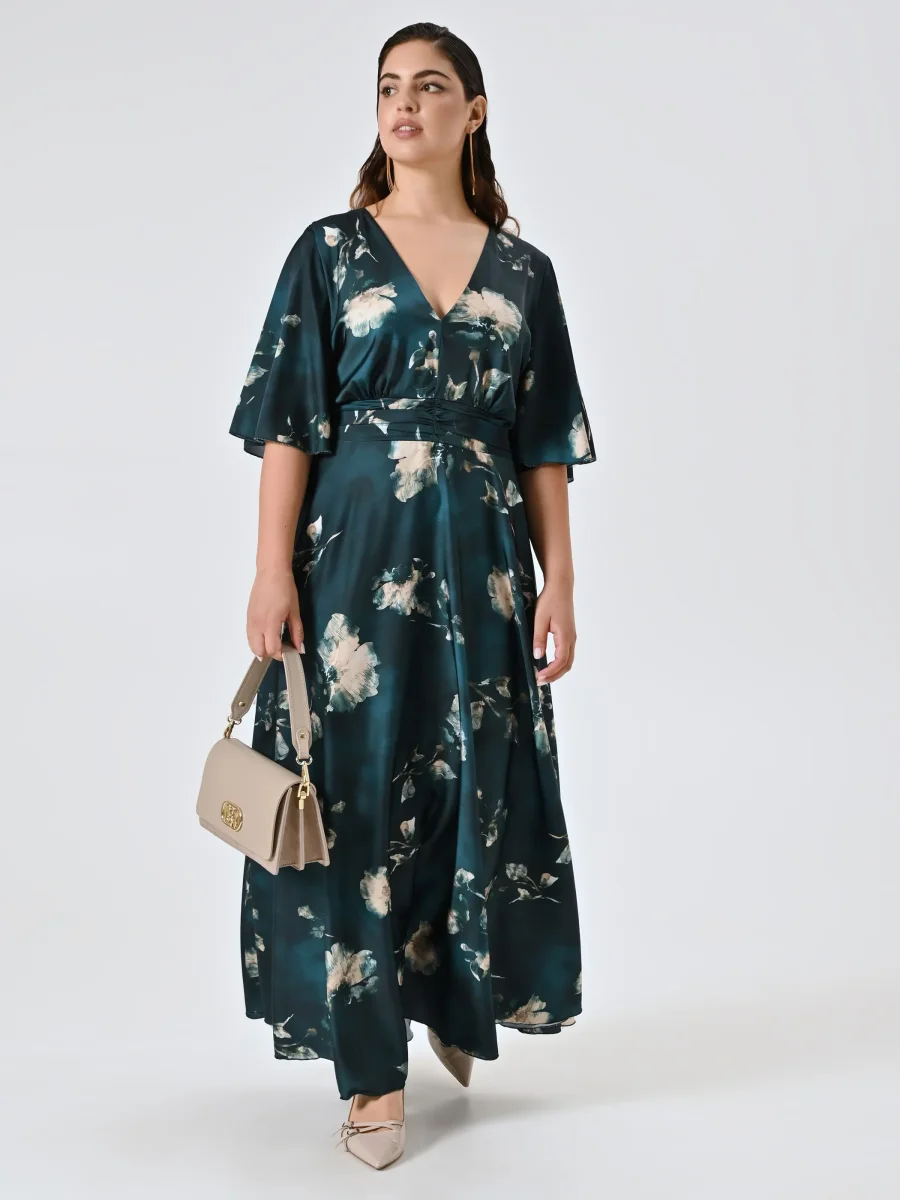 Abito Curvy Lungo Verde stampa Floreale – Image 6
