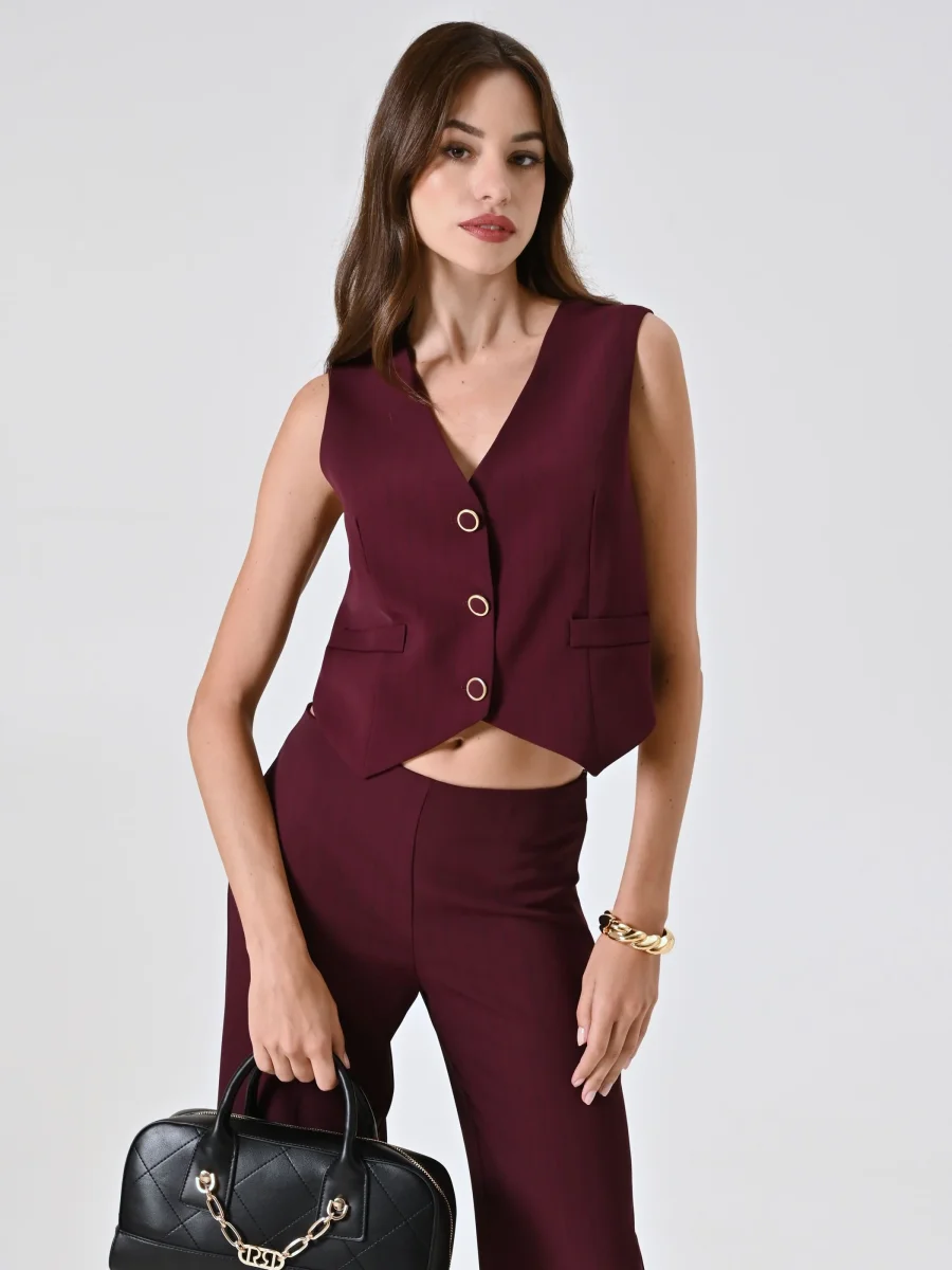 Gilet Bordeaux con Riga Nera – Image 8